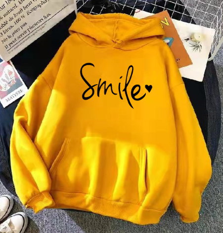 GR | gemütlicher Smile Print Hoodie mit Kordelzug für Frauen