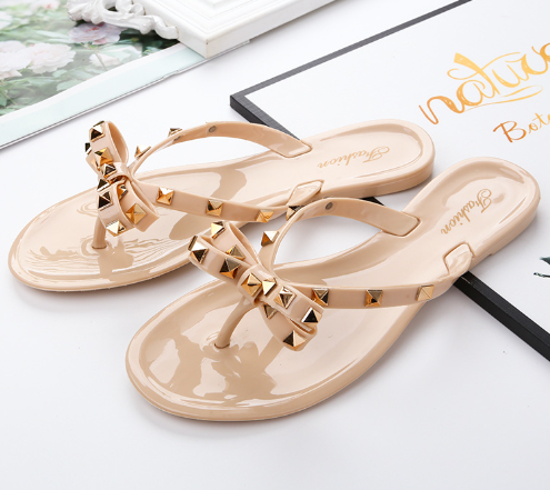 GR Rivet-Bow Knot Flip-Flops Sandals
