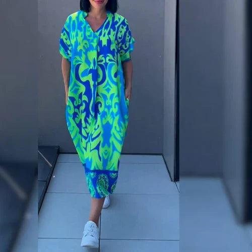 GR | Vibrant Printed Kaftan Dress with a Relaxed Fit for Women