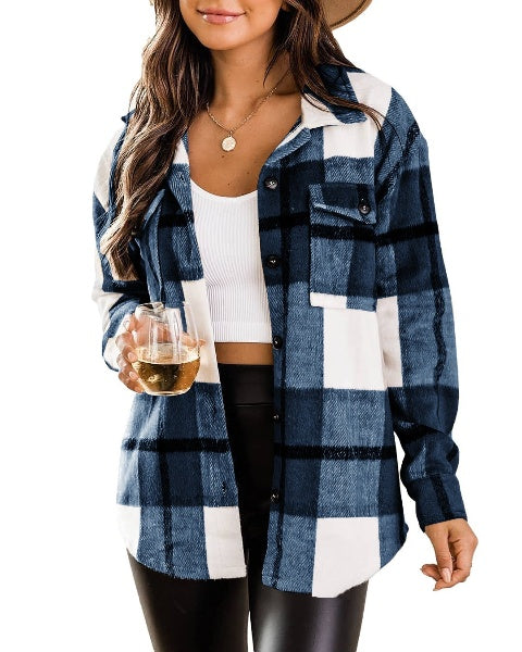 Checked shirt with button placket