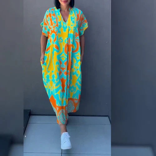 GR | Vibrant Printed Kaftan Dress with a Relaxed Fit for Women