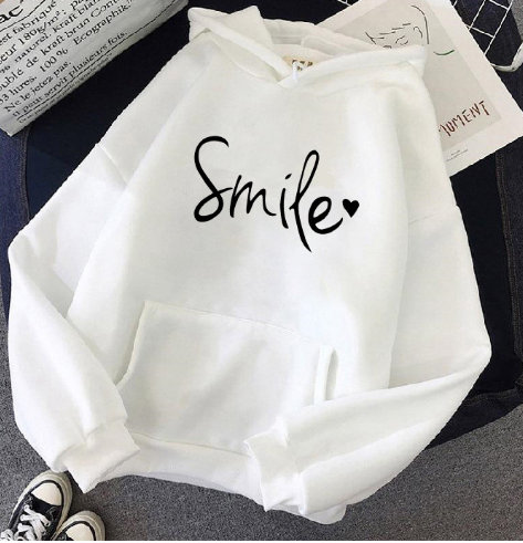 GR | gemütlicher Smile Print Hoodie mit Kordelzug für Frauen
