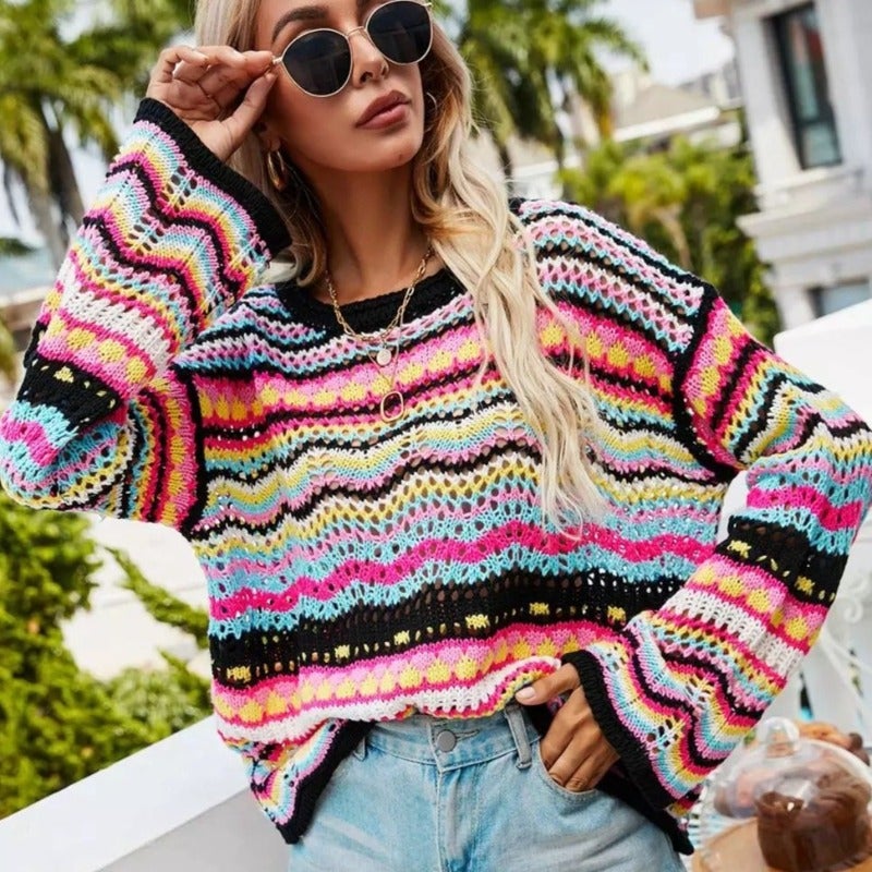 GR | Buntgestreifter Strickpullover