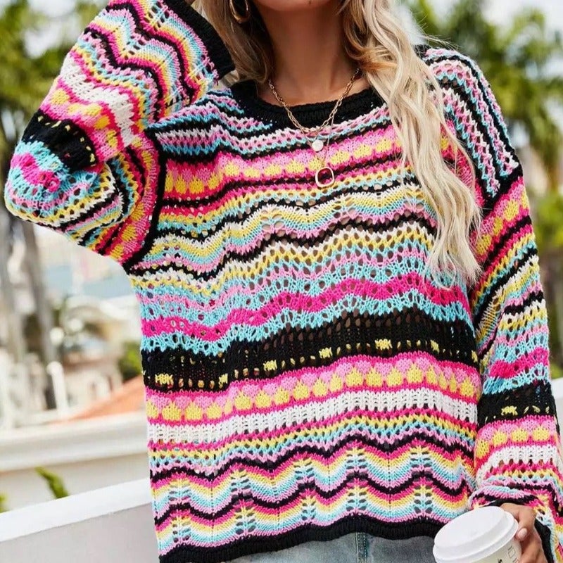 GR | Buntgestreifter Strickpullover