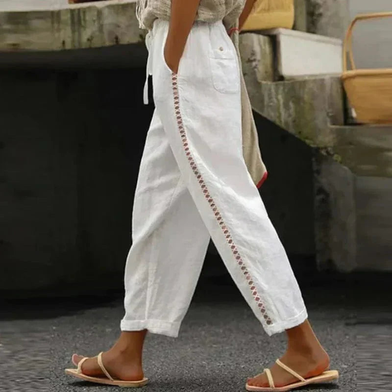 GR | Embroidered linen summer trousers for women