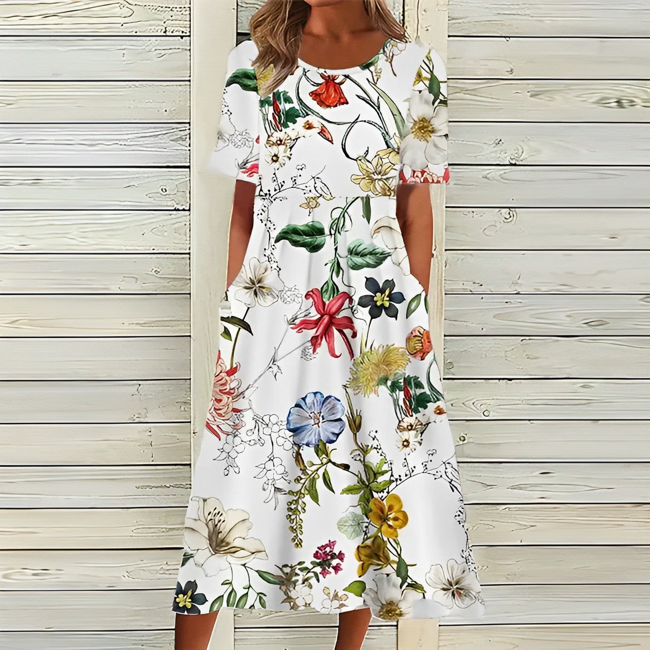 GR | Stilvolle Weiße Kleid Mit Blumenmuster