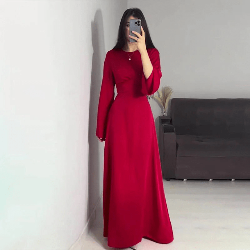 GR | Lange Satin Damenkleid Elegantes Design & Bequem