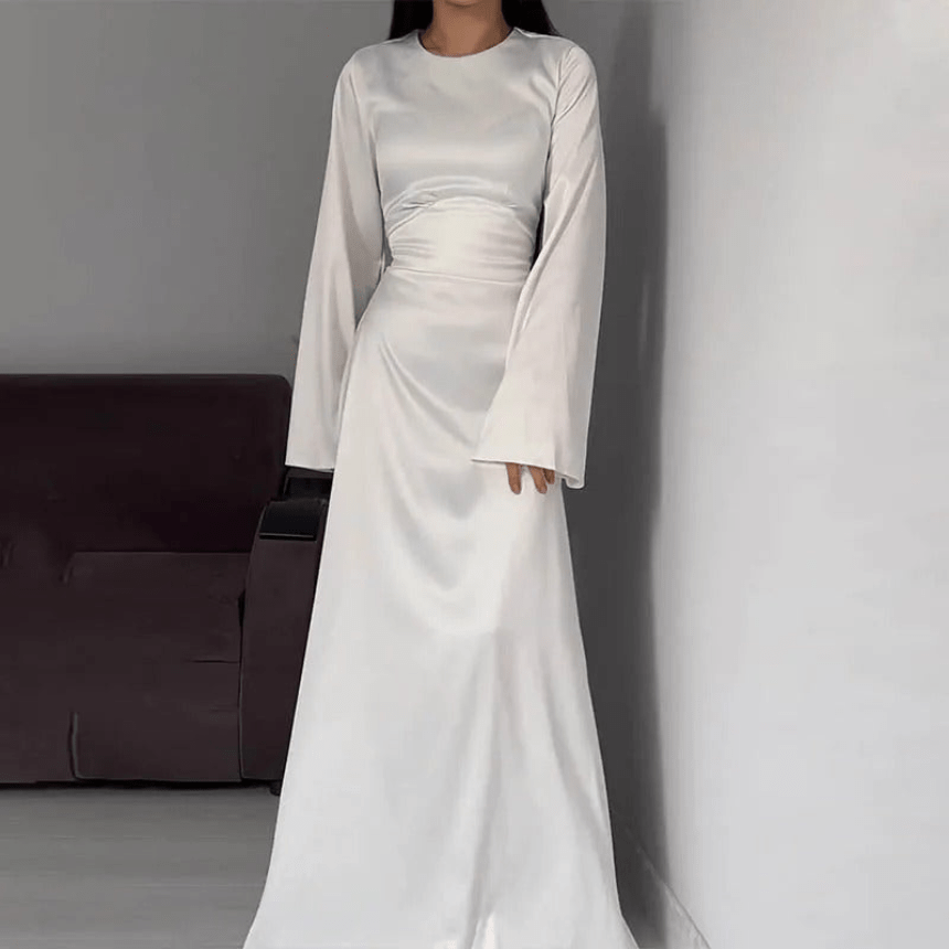 GR | Lange Satin Damenkleid Elegantes Design & Bequem
