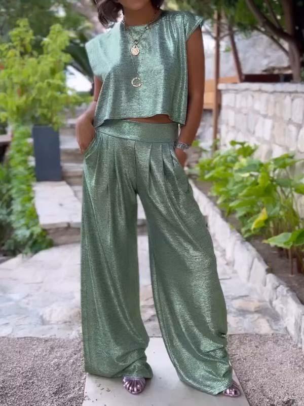 GR | Wide-leg trousers and sleeveless top for women
