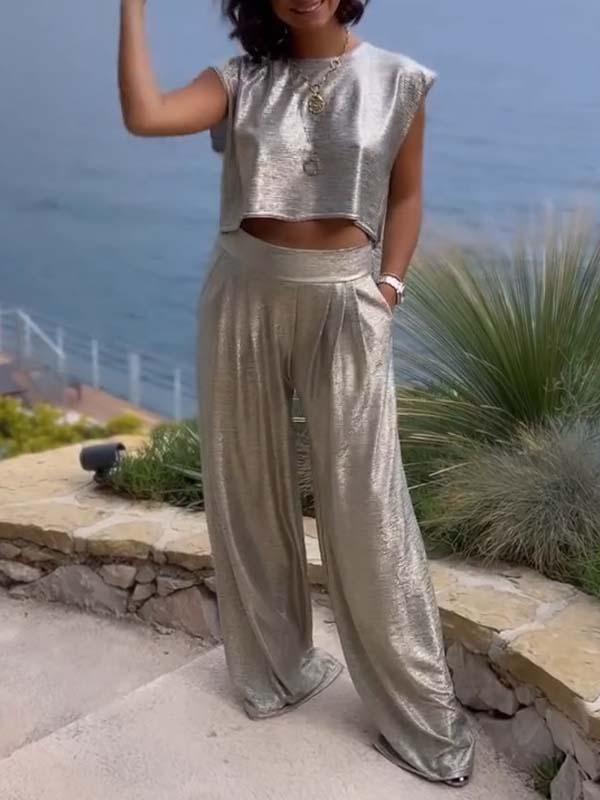 GR | Wide-leg trousers and sleeveless top for women
