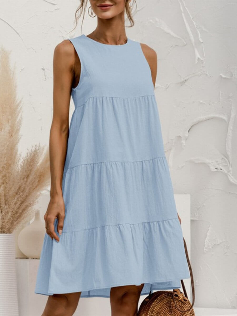 GR | and linen sleeveless round neck dress 