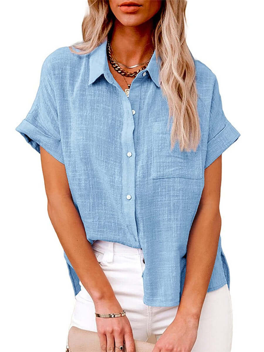 GR | Plain button-down short-sleeved shirt 