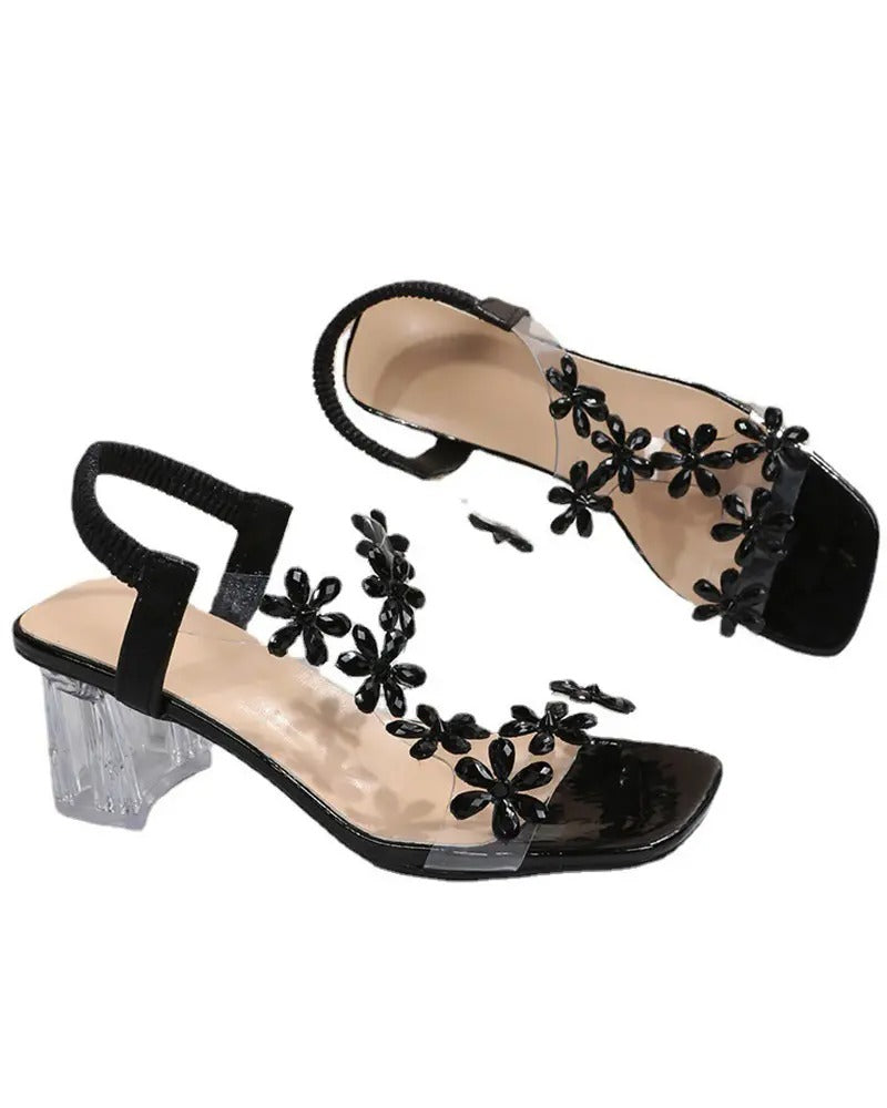 GR | Sandals with Straps and Rhinestones, High Heels