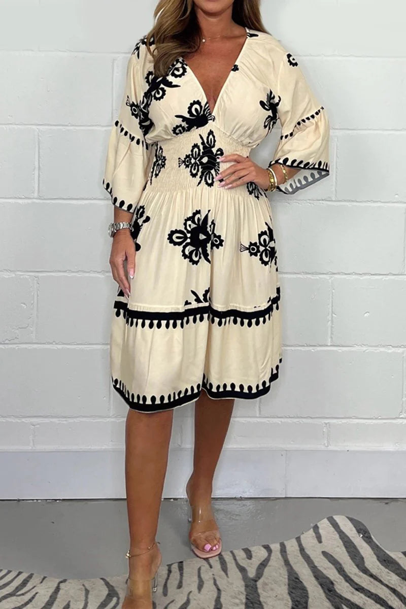 Printed dress with a V-neck