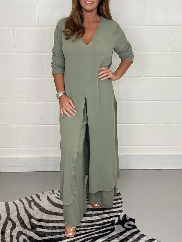 GR | Casual two-piece set with V-neck