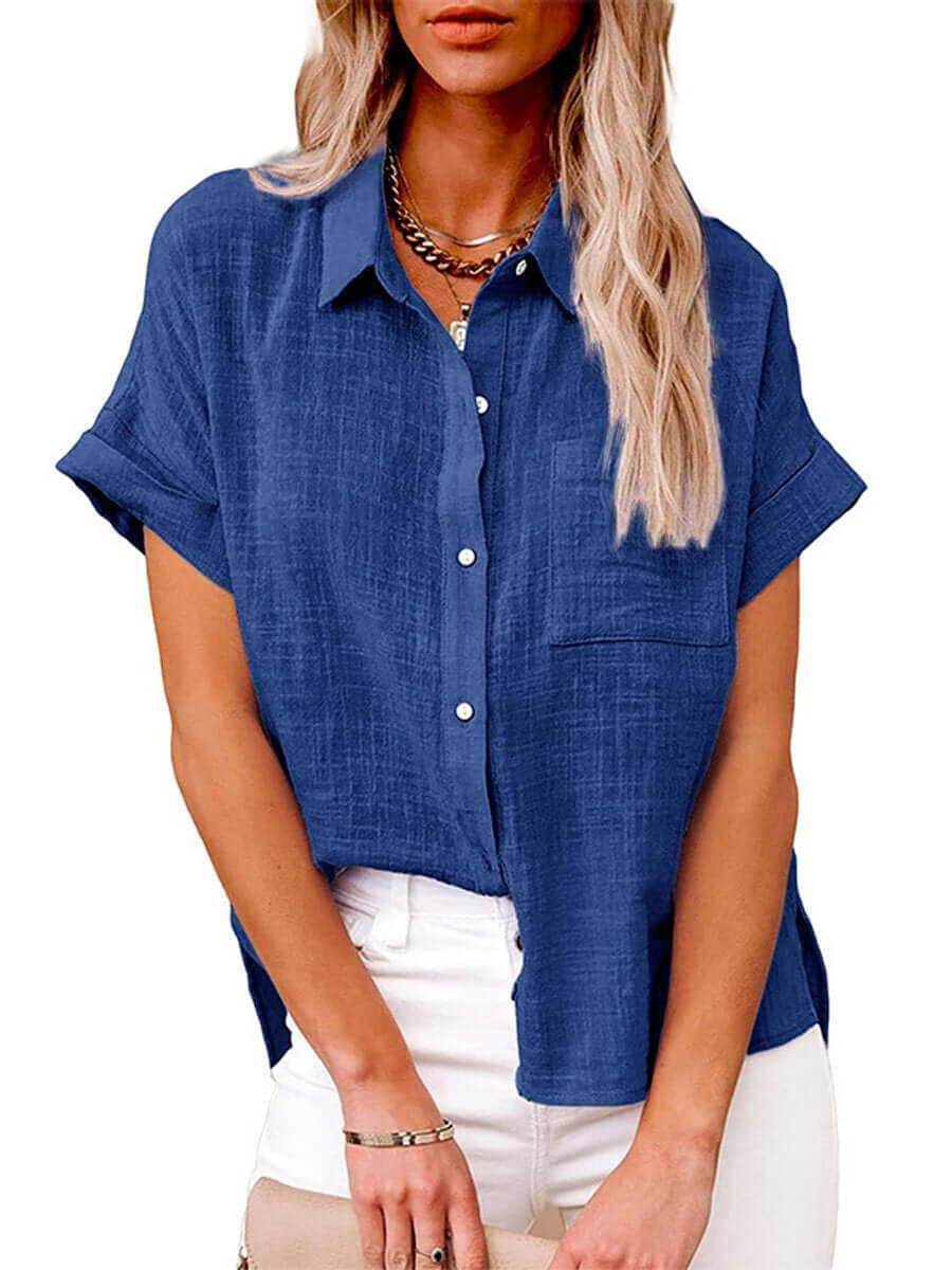 GR | Plain button-down short-sleeved shirt 