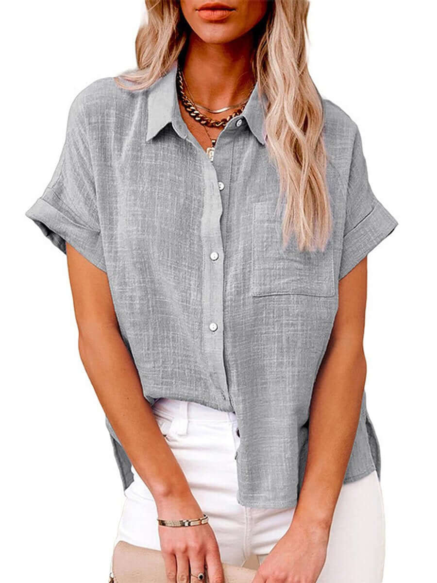 GR | Plain button-down short-sleeved shirt 