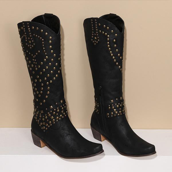 Lilybell - High boots with metallic studs and a cut-off heel