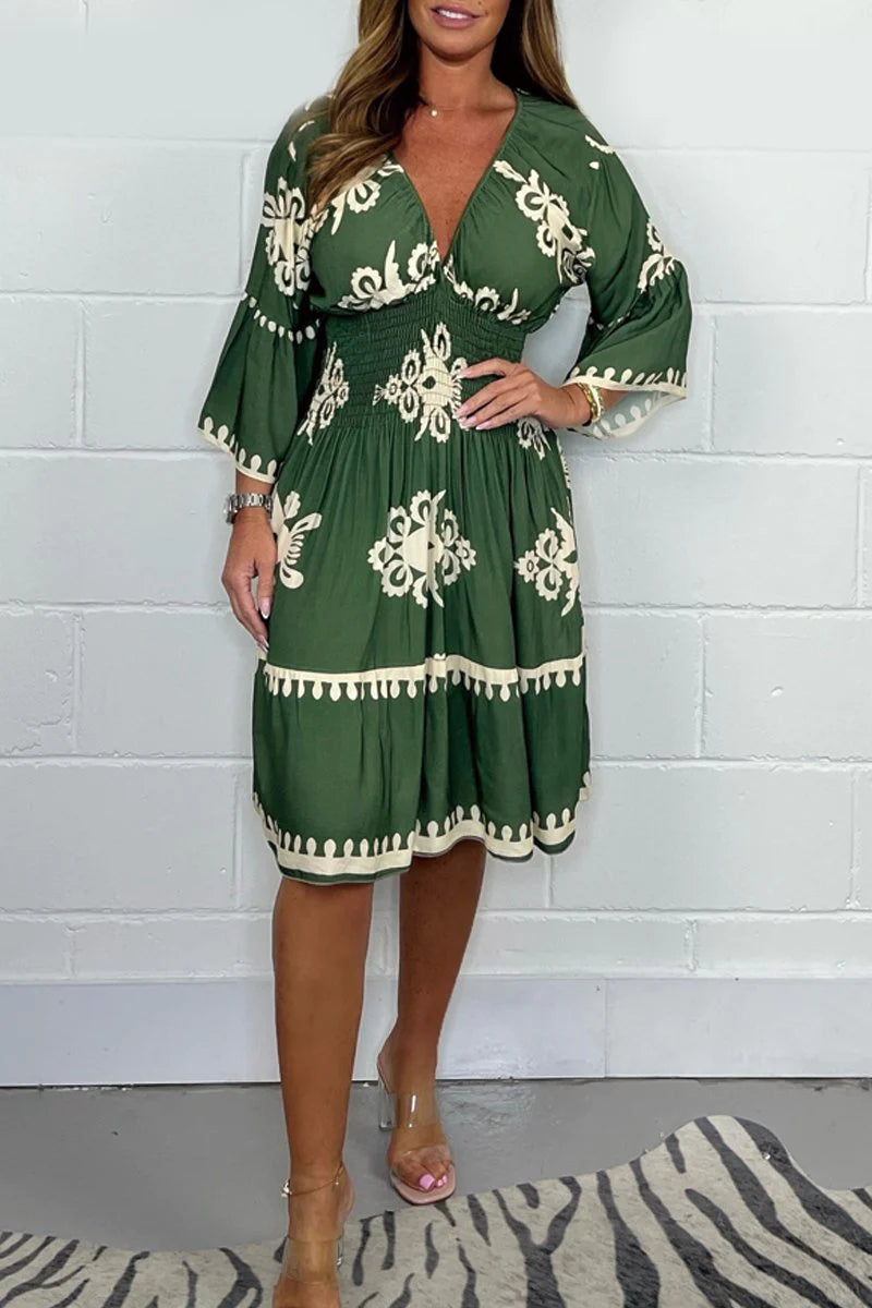 Printed dress with a V-neck