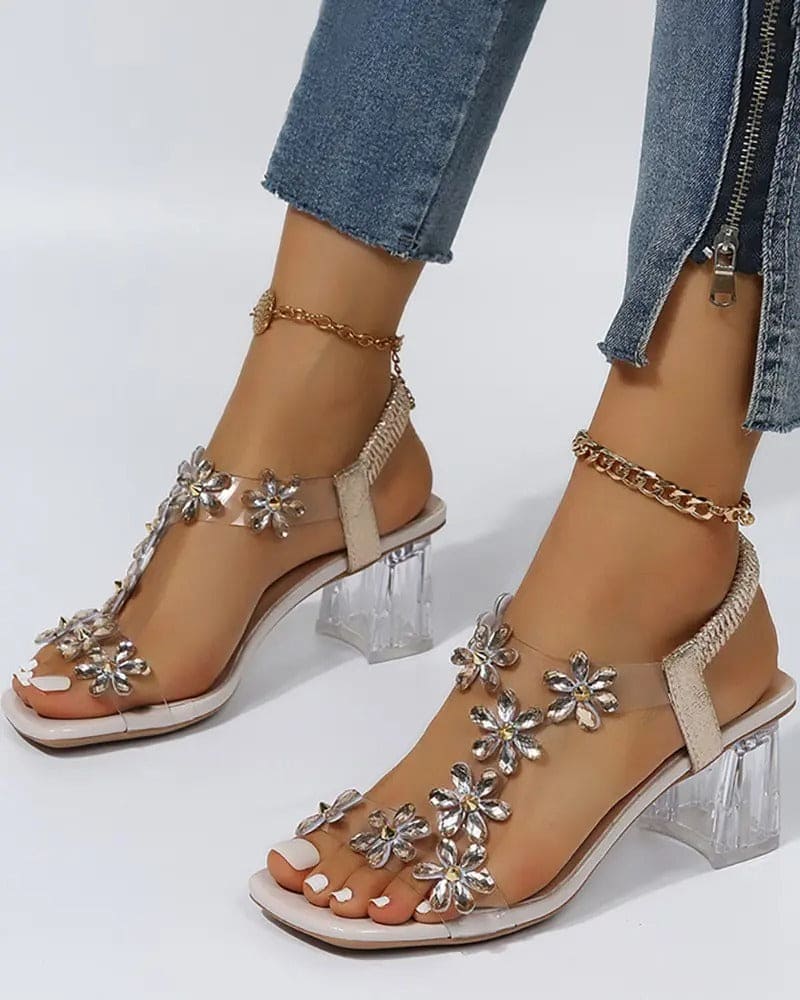 GR | Sandals with Straps and Rhinestones, High Heels