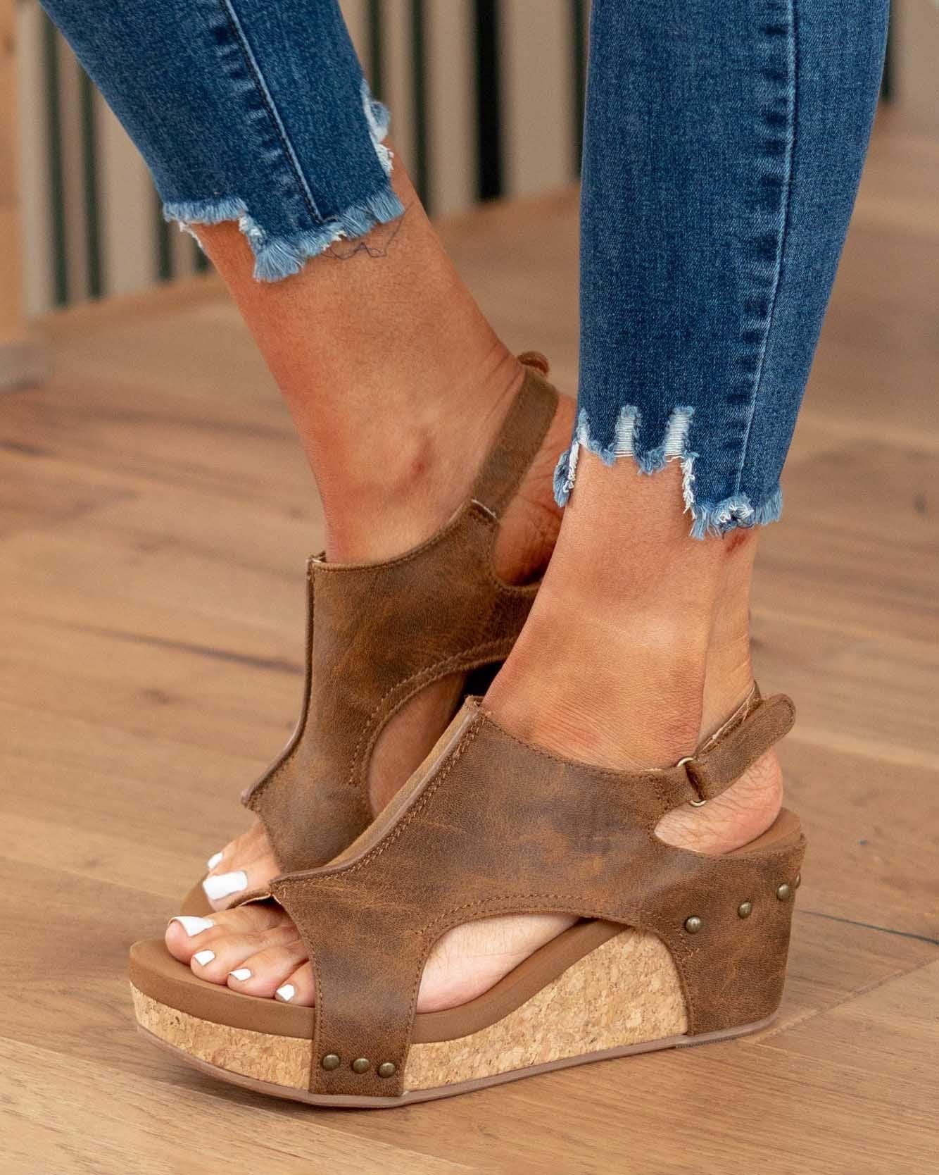 GR - Women's Cork Platform Wedge Sandals with Ankle Strap | Stylish Open Toe Wedge Sandals for Women