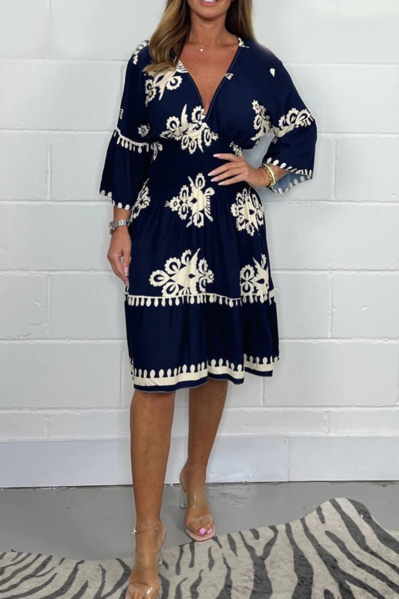 Printed dress with a V-neck