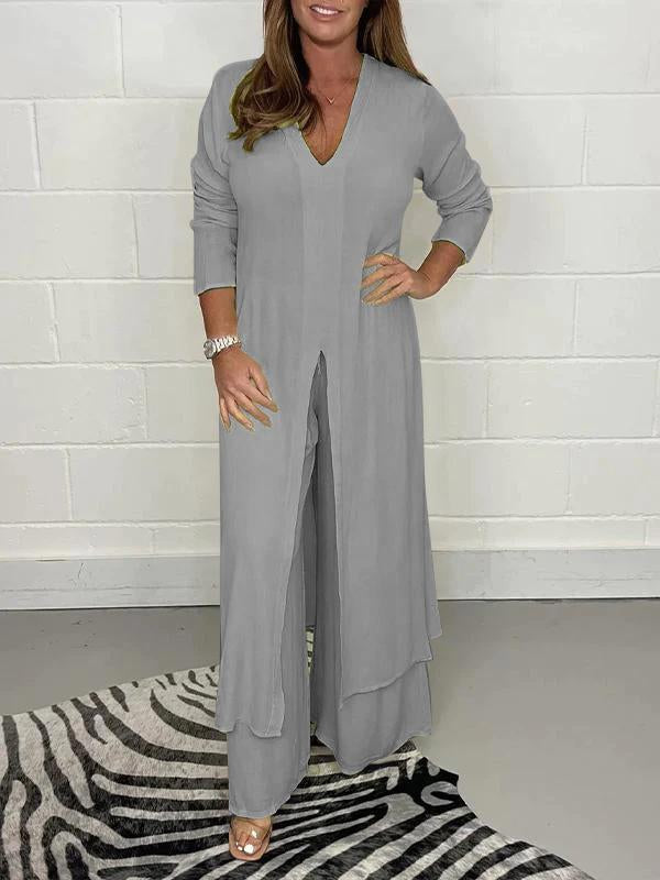 GR | Casual two-piece set with V-neck