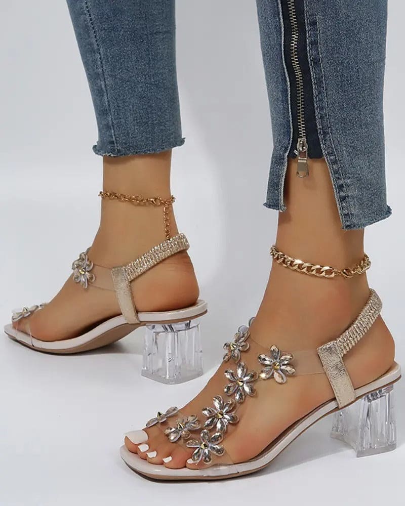GR | Sandals with Straps and Rhinestones, High Heels