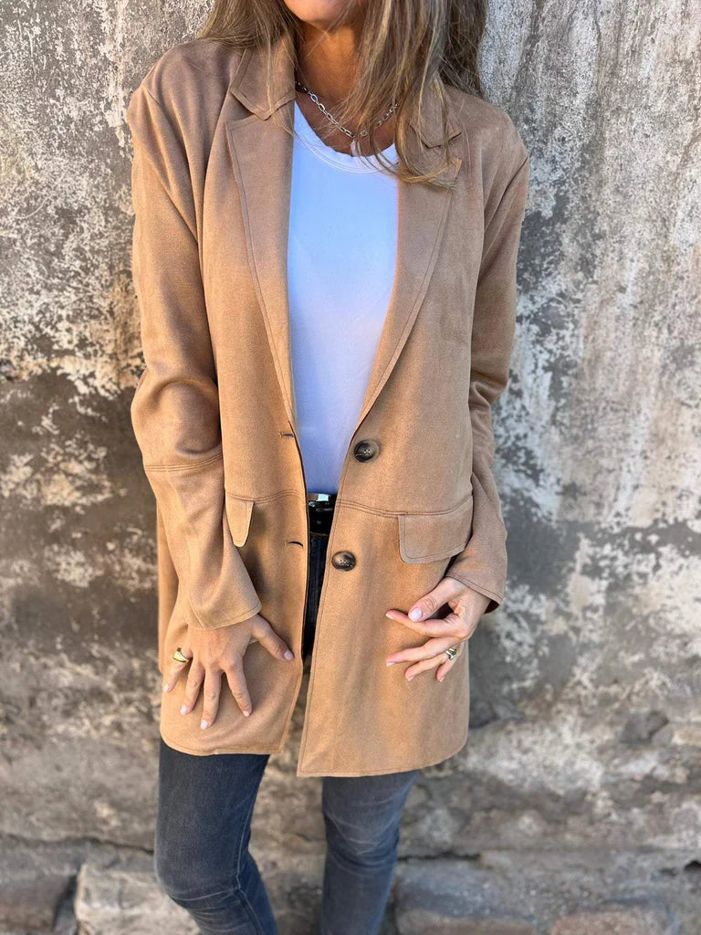 GR | Suede blazer for women - tailored camel-colored jacket with buttons and pockets