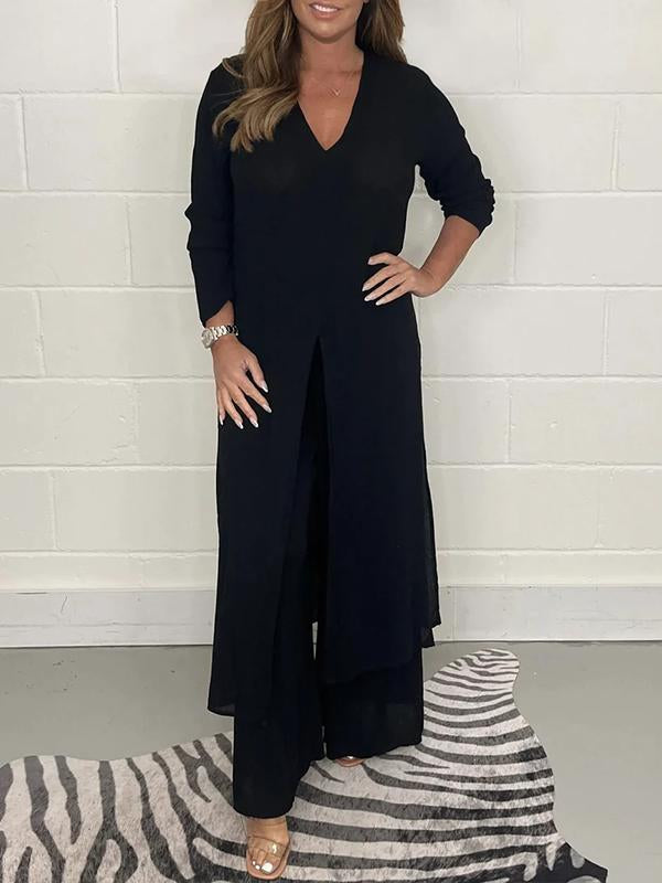 GR | Casual two-piece set with V-neck