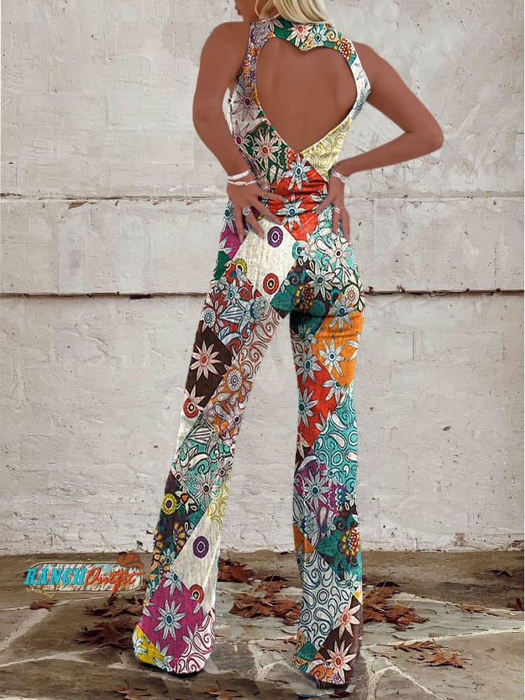 GR | Floral Split Denim Jumpsuit 