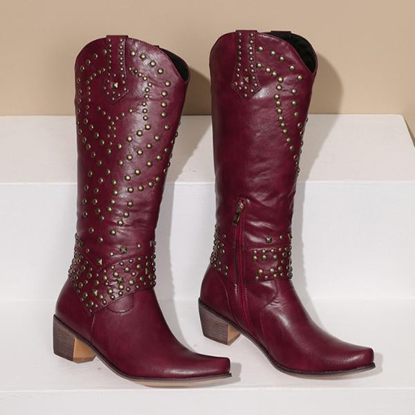 GR - High Boots with Metal Studs and Chunky Heel