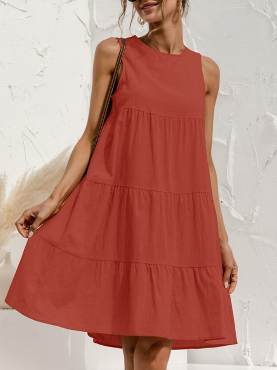 GR | and linen sleeveless round neck dress 