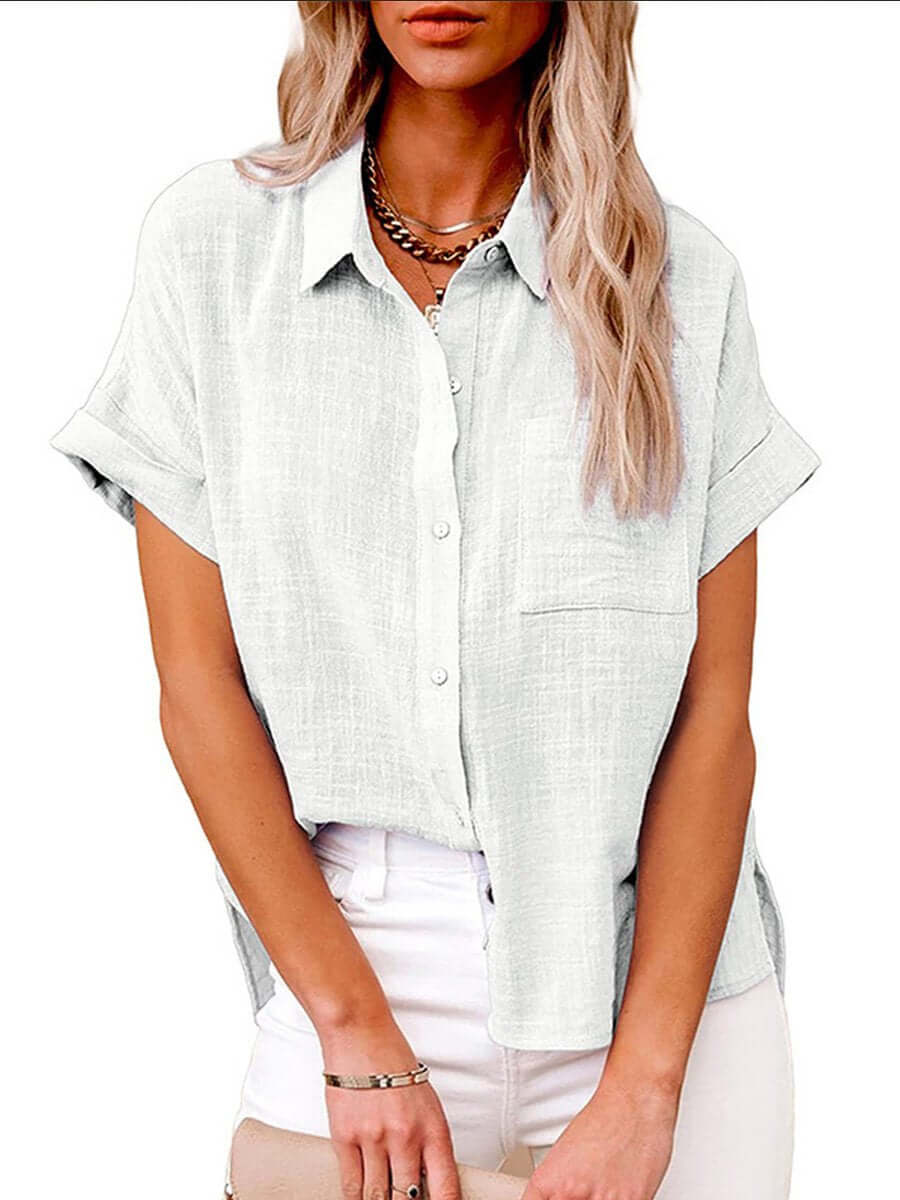 GR | Plain button-down short-sleeved shirt 