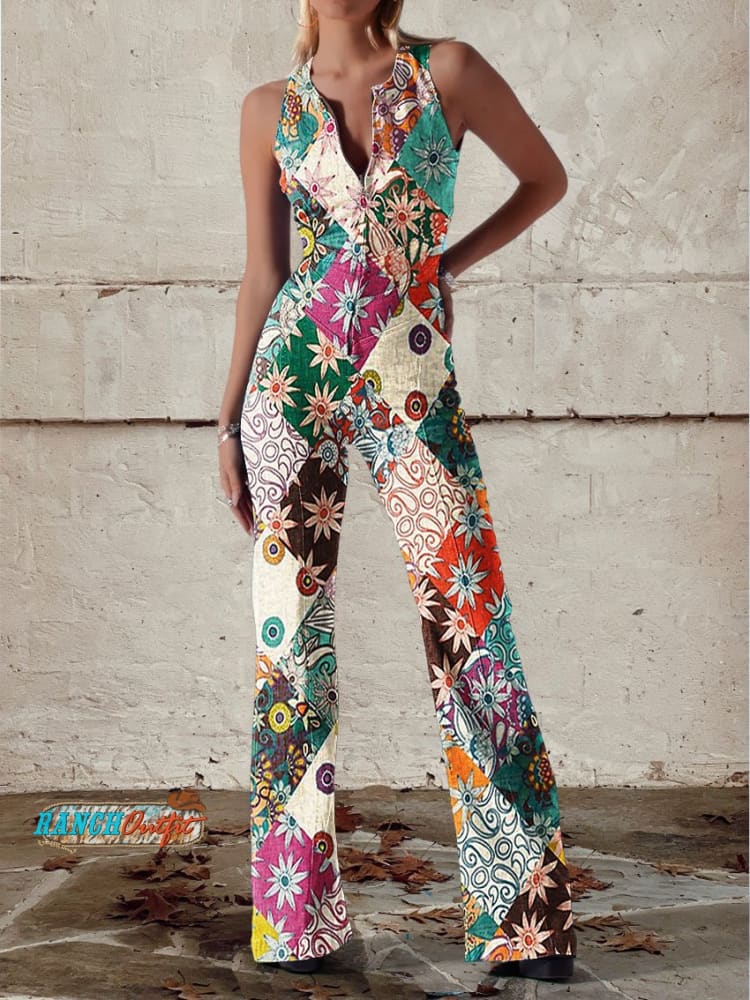 GR | Floral Split Denim Jumpsuit 