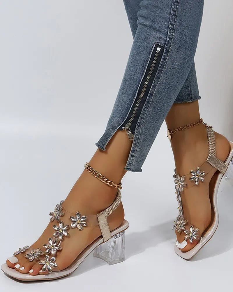 GR | Sandals with Straps and Rhinestones, High Heels
