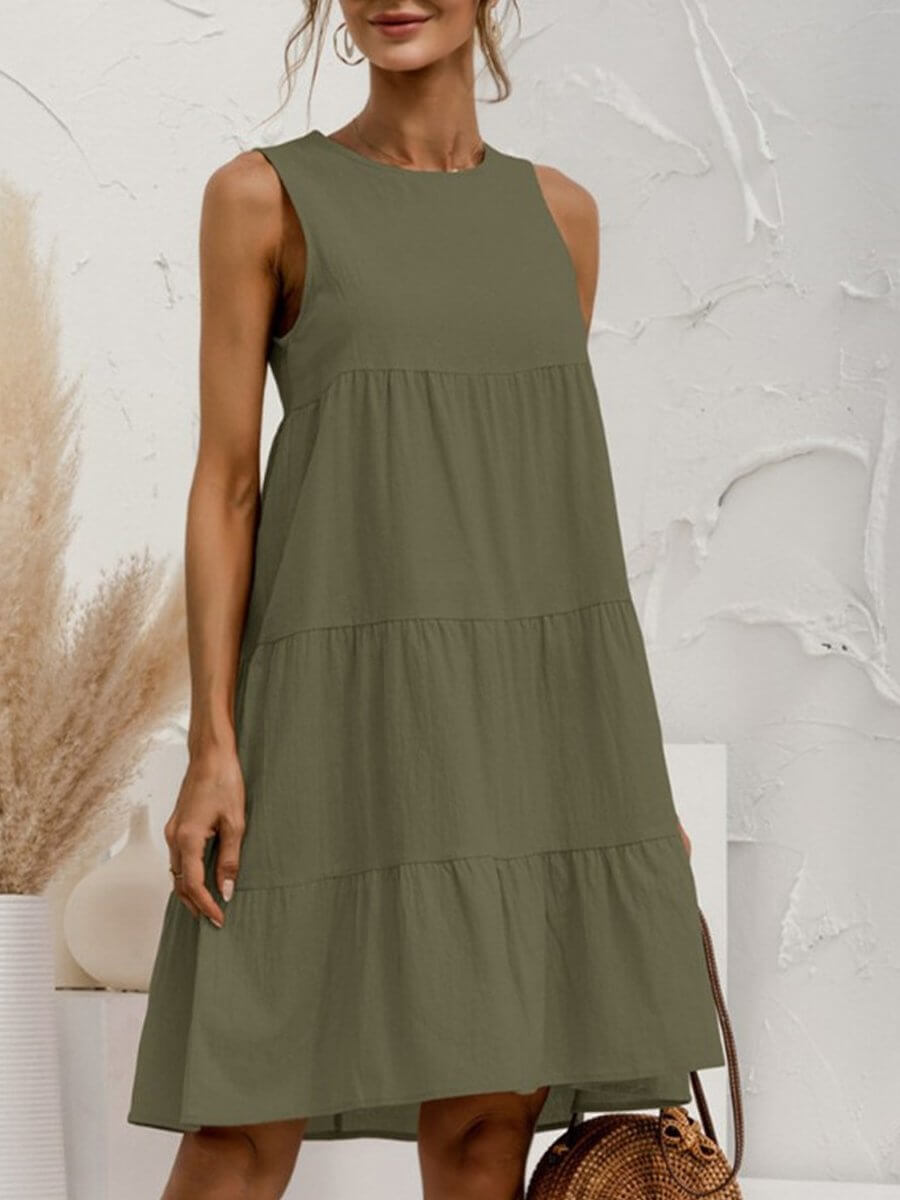 GR | and linen sleeveless round neck dress 
