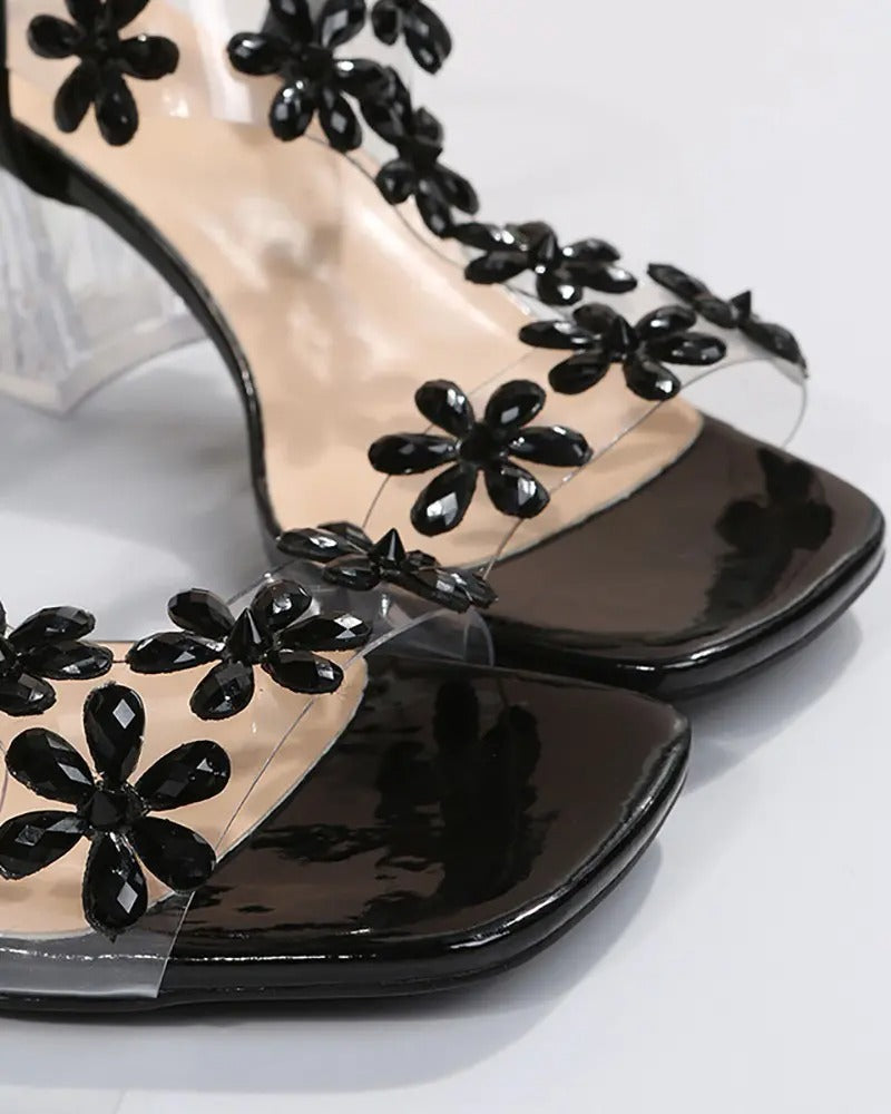 GR | Sandals with Straps and Rhinestones, High Heels