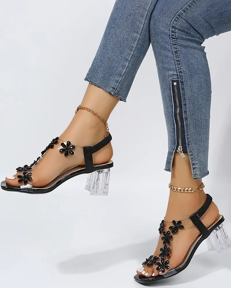 GR | Sandals with Straps and Rhinestones, High Heels