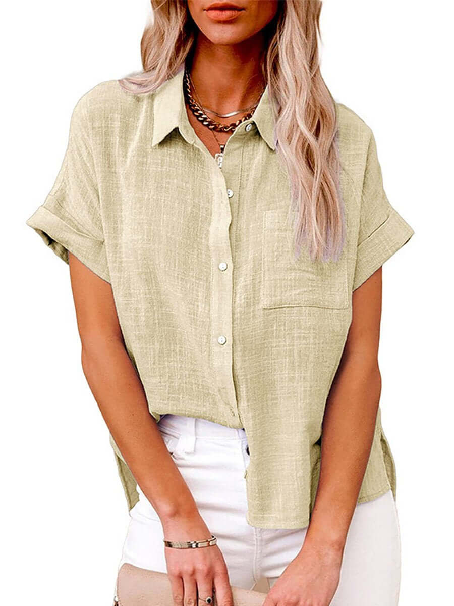 GR | Plain button-down short-sleeved shirt 