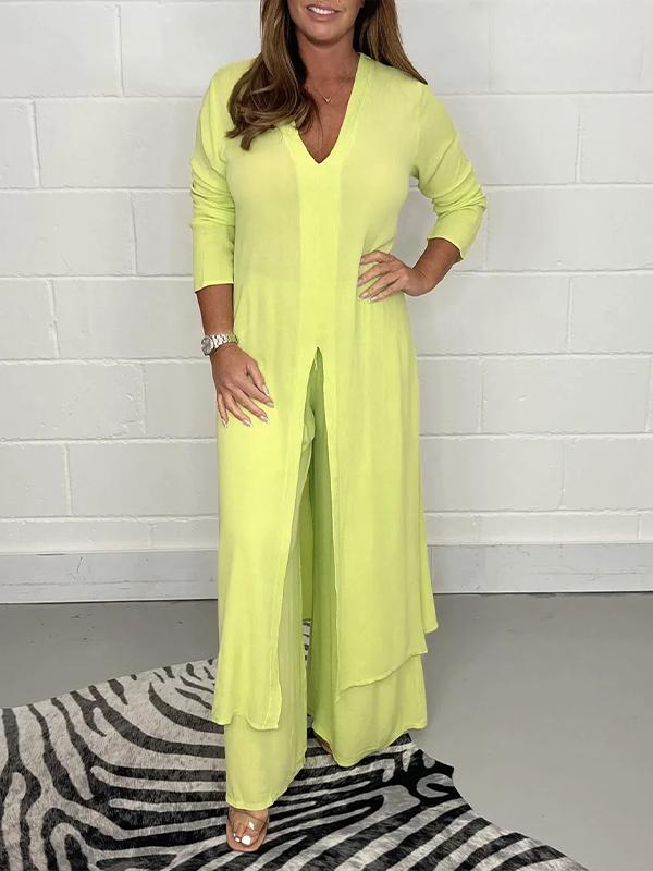 GR | Casual two-piece set with V-neck