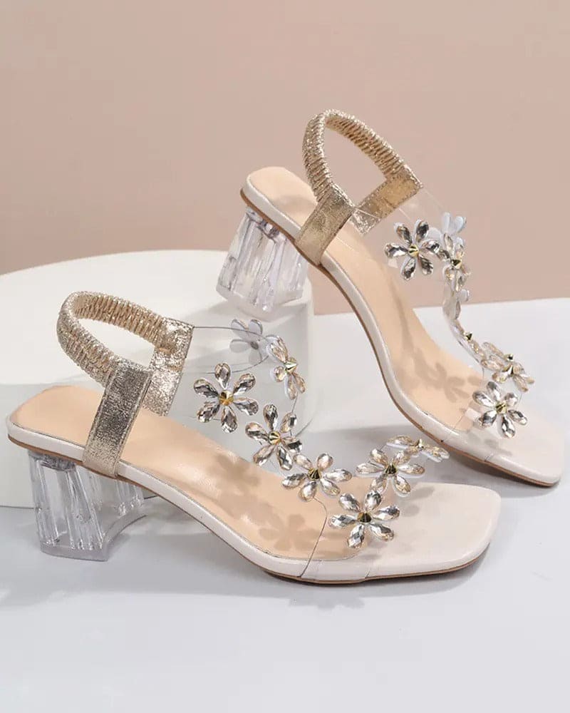 GR | Sandals with Straps and Rhinestones, High Heels