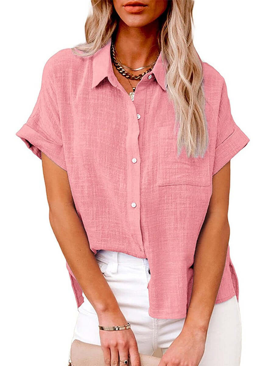 GR | Plain button-down short-sleeved shirt 
