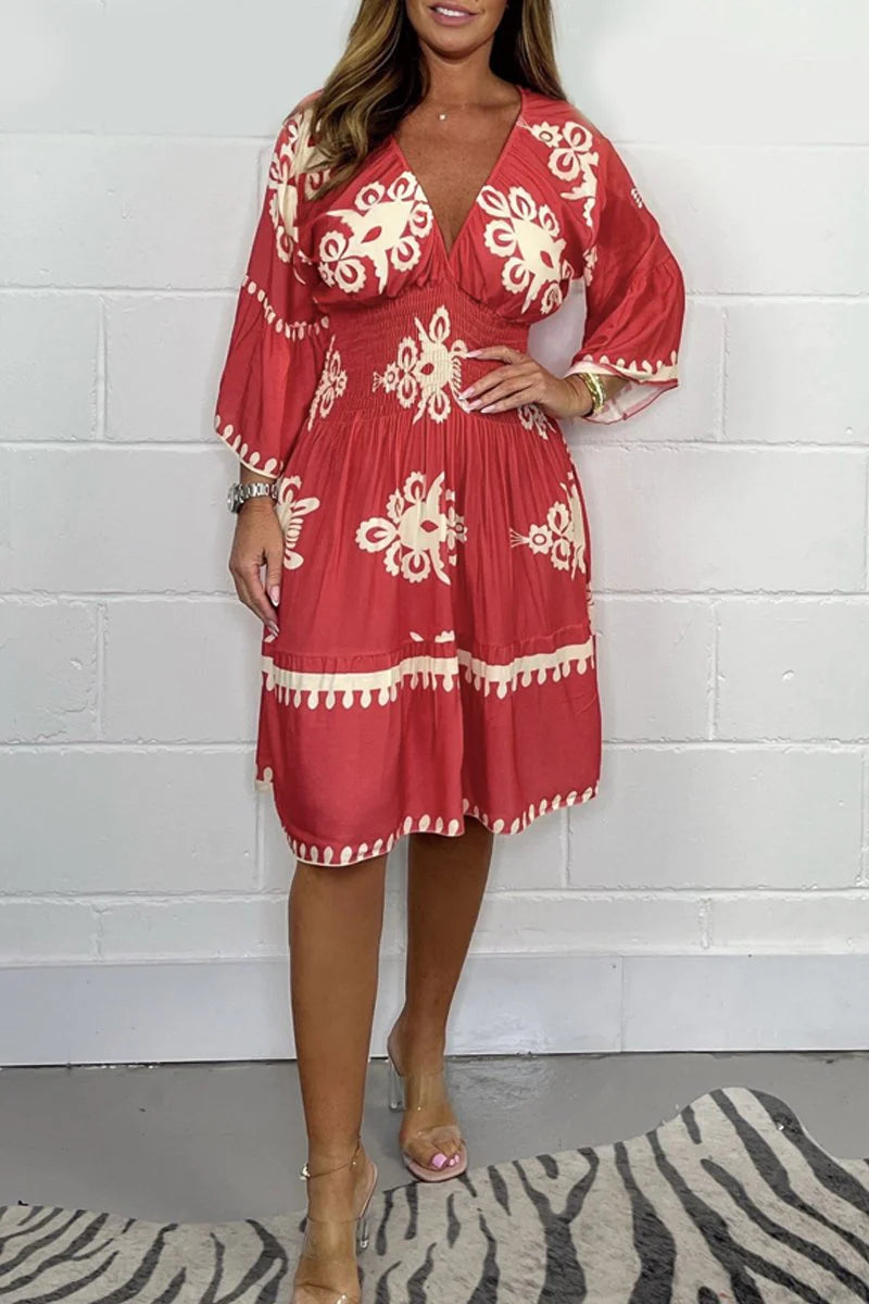 Printed dress with a V-neck