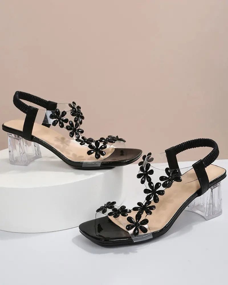 GR | Sandals with Straps and Rhinestones, High Heels