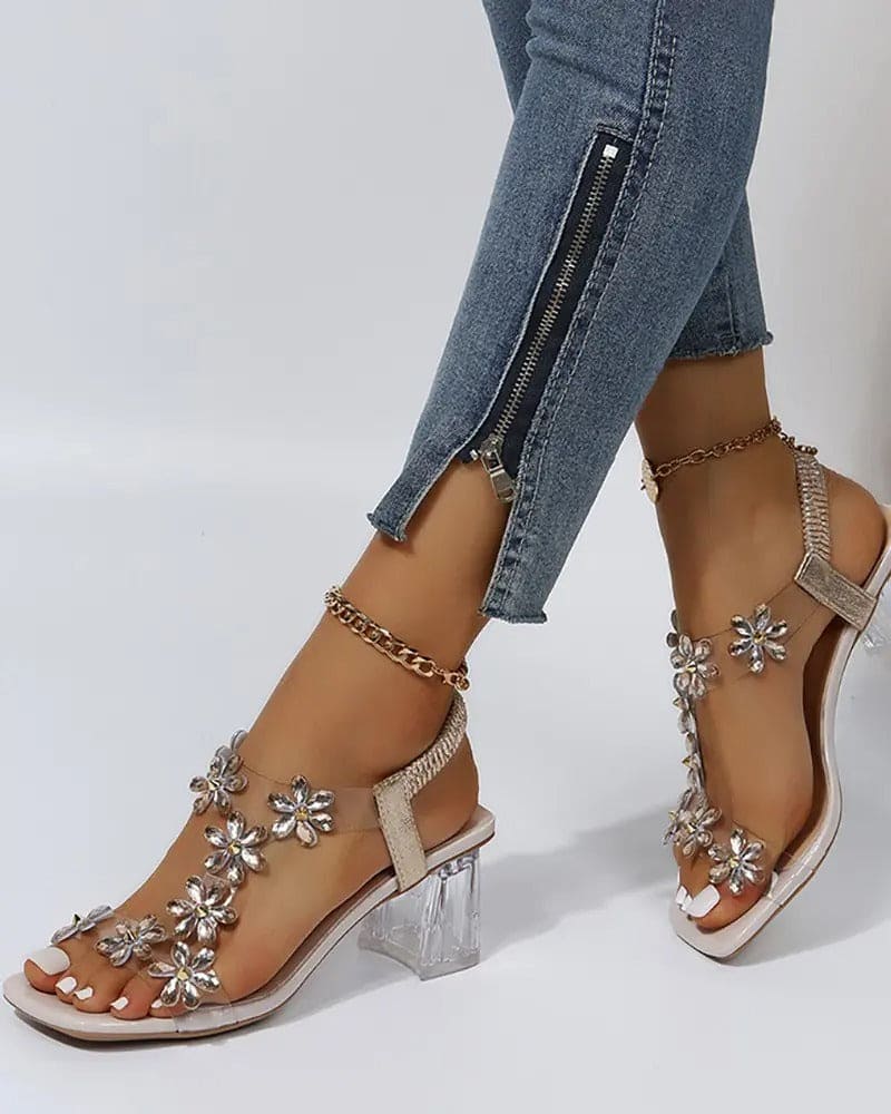 GR | Sandals with Straps and Rhinestones, High Heels
