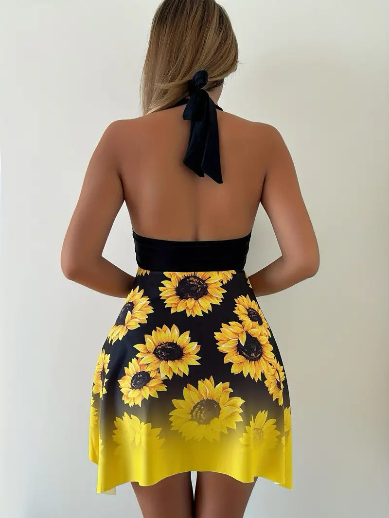 GR – Two-piece tankini set with sunflower print 