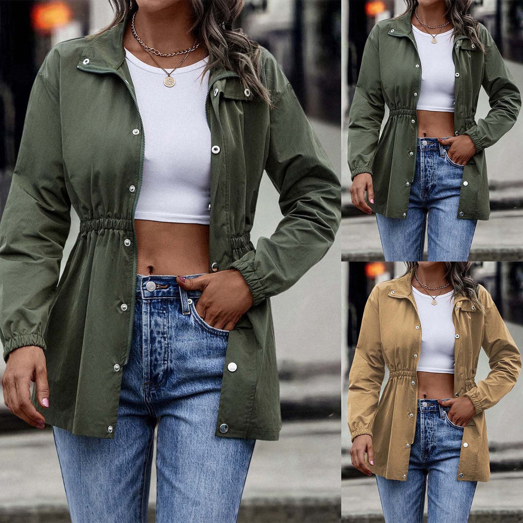 GR - Women's khaki casual drawstring jacket