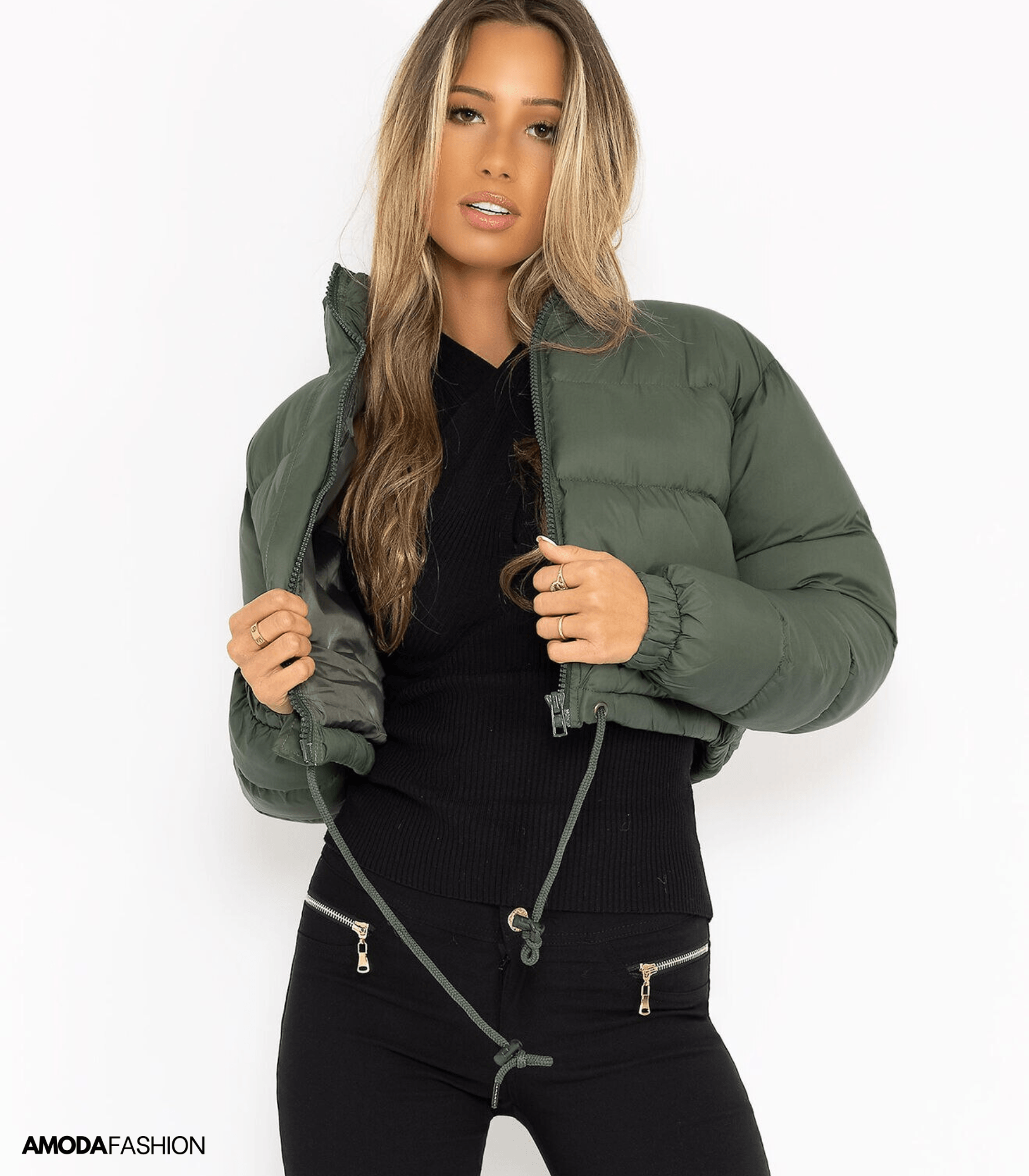 Puffer jacket with drawstring