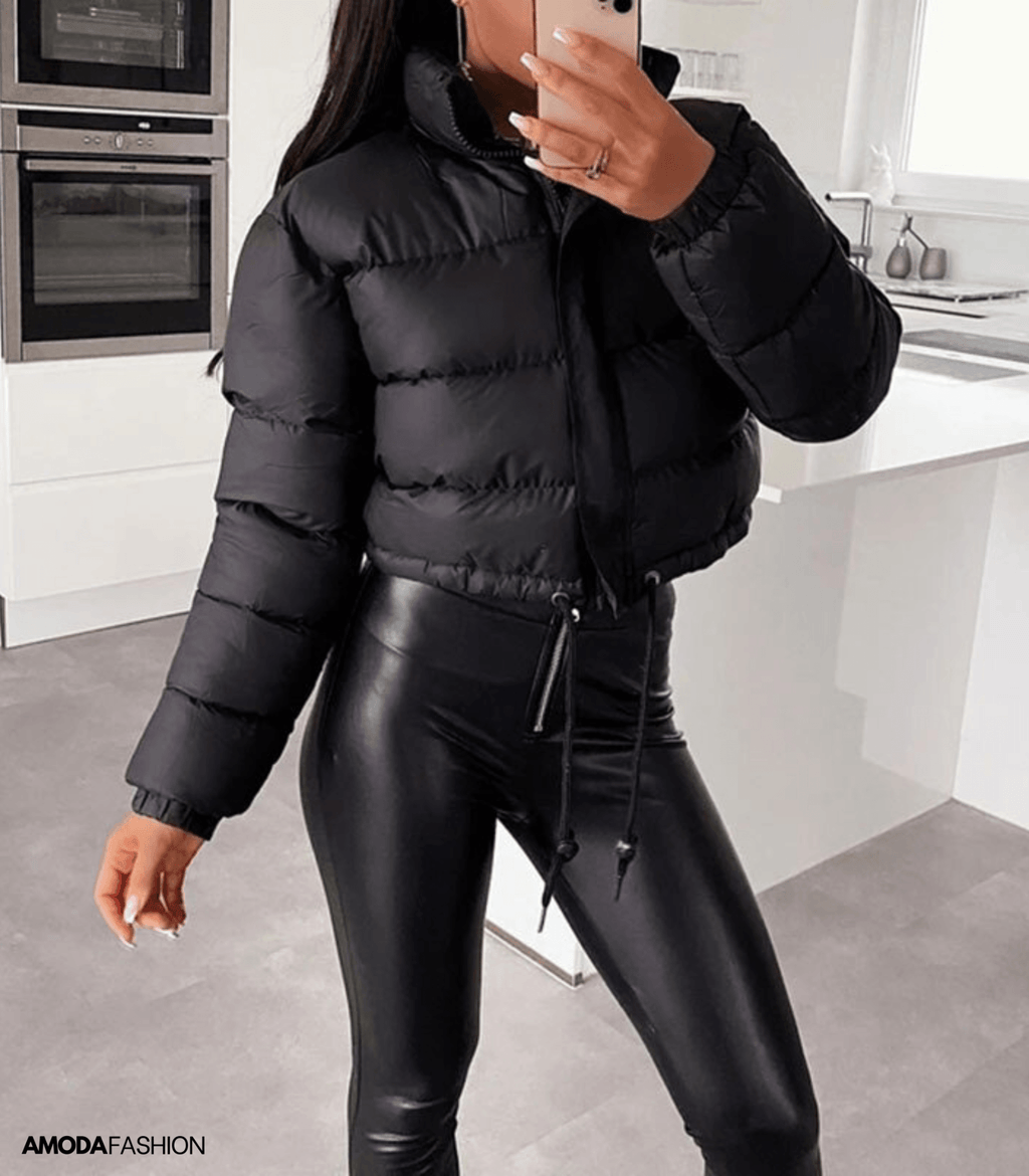 Puffer jacket with drawstring